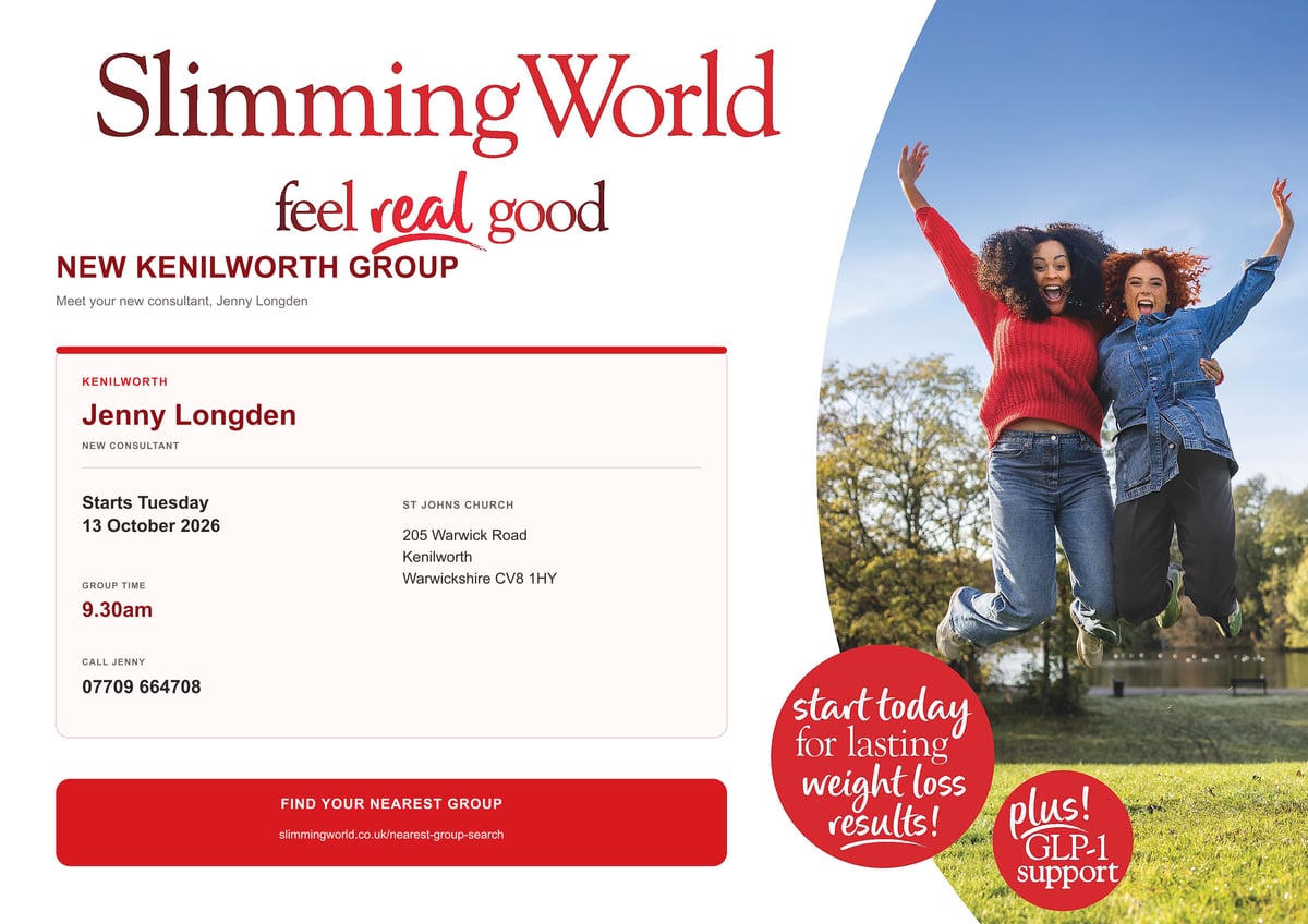 Slimming World launch group in Kenilworth, with the date, venue, time and consultant telephone number
